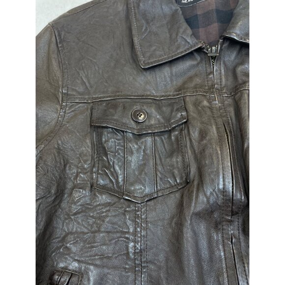 Levi’s Capital Mens Brown Leather Jacket With Pockets & Checkered Lining Sz Larg - Picture 5 of 12